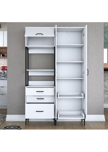 Rani JE142 Çok Amaçlı Dolap 3 Kapaklı 3 Çekmeceli Kiler Mutfak Dolabı Beyaz indirimleri