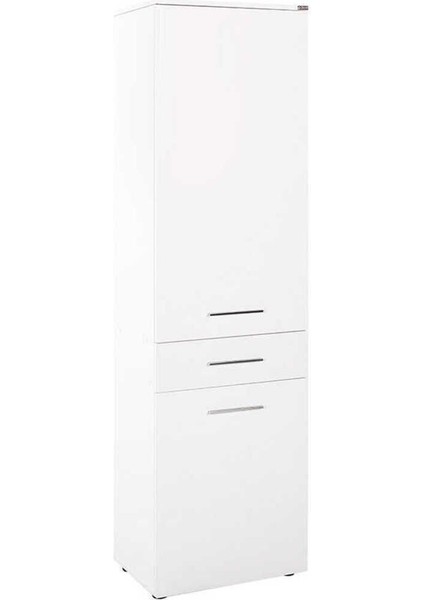 Diamond Çamaşır Sepetli Kapaklı ve Çekmeceli Çok Amaçlı Dolap - Parlak Lake Beyaz 52X187X38 cm (Gxy