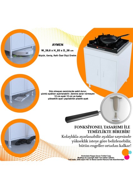 Aymen 59,6 x 85 x 56 cm Set Üstü Ocak ve Tek Raflı Çok Amaçlı Mutfak Dolabı