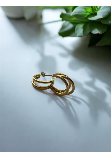 Ikili Kıvrımlı Altın Renk Halka Küpe