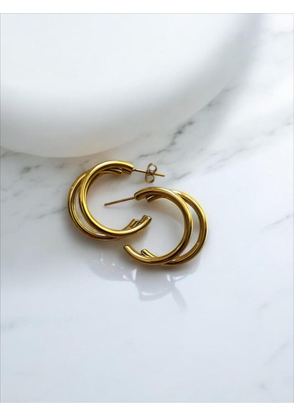 Ikili Kıvrımlı Altın Renk Halka Küpe fiyatları