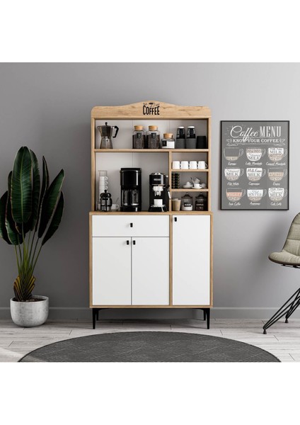 5224 Sıesta 90CM Kahve Köşesi Çok Amaçlı Dolap 3 Kapaklı 1 Çekmeceli Kiler Mutfak Dolabı Sepet-Beya modelleri