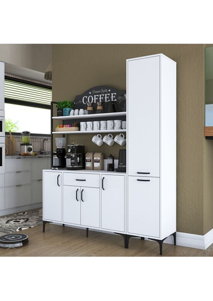 Rani JE149 Kahve Köşesi Çok Amaçlı Dolap 6 Kapaklı 1 Çekmeceli Kiler Mutfak Dolabı Beyaz fırsatları