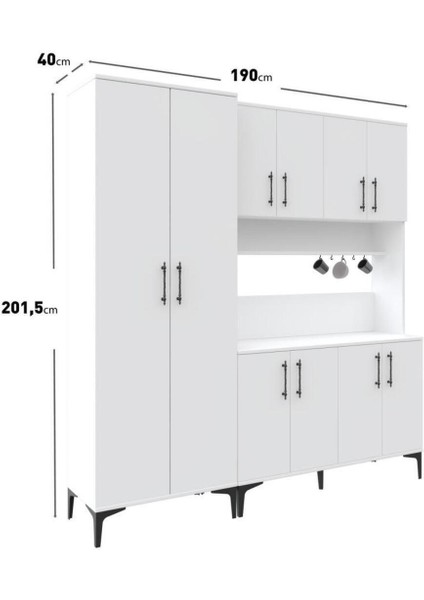 Plain Metal Ayak Metal Kulp PLA10190 Kahve Köşesi 10 Kapaklı Çok Amaçlı Dolap Erzak Dolabı Kiler Do