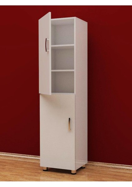 Beyaz Iki Kapaklı Çok Amaçlı Mutfak Banyo Dolabı 45X37X190H cm