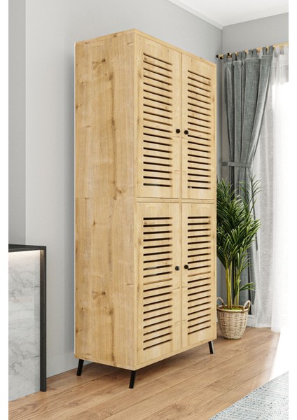 Deneb Mdf Safir Meşe 4 Kapaklı(Panjur Kapak) Ahşap Ayaklı Kiler Dolabı modelleri