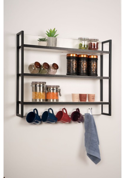 Duvara Monte Çok Amaçlı Dolap Raf Modern Mutfak Baharatlık Rafı Askılı Terek Baharatlık