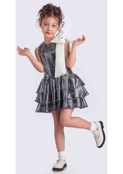 Parıltılı Pul Payetli Kız Cocuk Elbıse