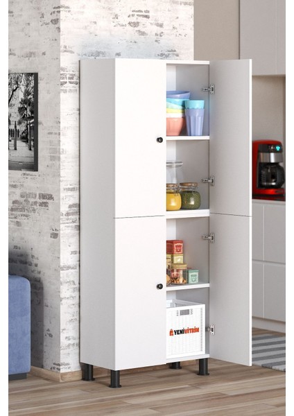 %100 Mdf Beyaz 4 Kapaklı 4 Raflı Çok Amaçlı Banyo/kiler/balkon Dolabı 60 cm En