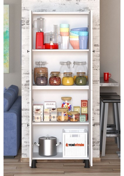 %100 Mdf Beyaz 4 Kapaklı 4 Raflı Çok Amaçlı Banyo/kiler/balkon Dolabı 60 cm En