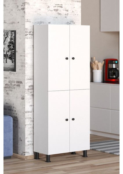 %100 Mdf Beyaz 4 Kapaklı 4 Raflı Çok Amaçlı Banyo/kiler/balkon Dolabı 60 cm En