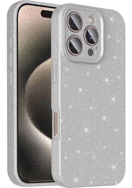 Apple iPhone 16 Pro Max Uyumlu Kılıf Kamera Korumalı Simli Lüks Koton Kapak