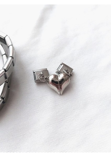 Çelik Ikili Kalp Figürlü Couple&bff Italyan Charm
