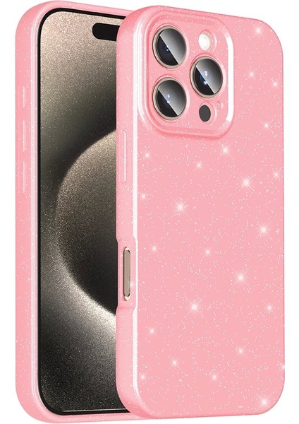 Apple iPhone 16 Pro Max Uyumlu Kılıf Kamera Korumalı Simli Lüks Koton Kapak