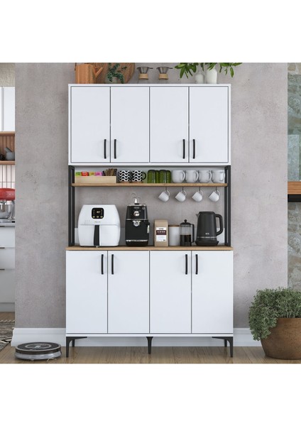 Rani JE173 Çok Amaçlı Dolap 8 Kapaklı Kiler Mutfak Dolabı Beyaz - Sepet Ceviz modelleri