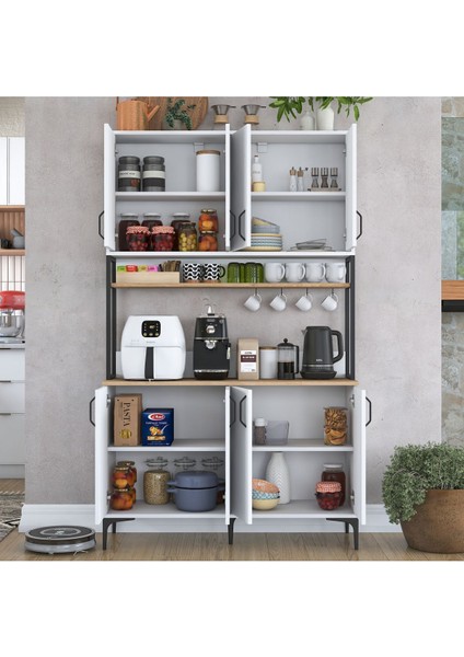 Rani JE173 Çok Amaçlı Dolap 8 Kapaklı Kiler Mutfak Dolabı Beyaz - Sepet Ceviz fırsatları