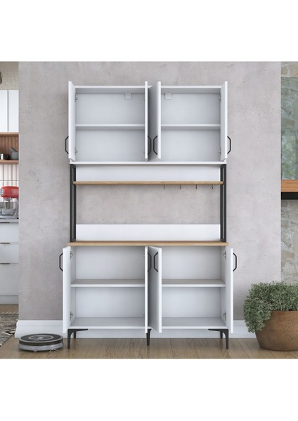 Rani JE173 Çok Amaçlı Dolap 8 Kapaklı Kiler Mutfak Dolabı Beyaz - Sepet Ceviz indirimleri