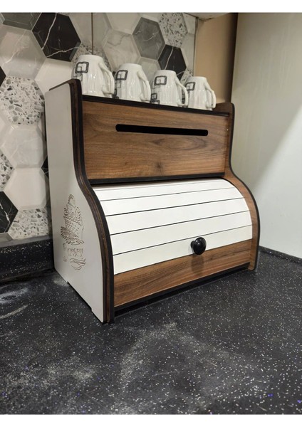 New Bread Box-Yeni Ekmeklik, Havlu Peçetelik(Saklama Gözlü), Baharatlık Rafı, Dekoratif Yazılı