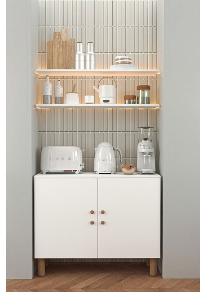 Cira LED Işıklı Kahve Köşesi Çok Amaçlı Dolap