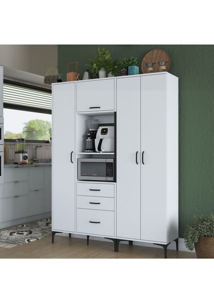 Rani JE131 Çok Amaçlı Dolap 4 Kapaklı 3 Çekmeceli Kiler Mutfak Dolabı Beyaz modelleri