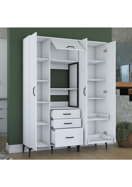 Rani JE131 Çok Amaçlı Dolap 4 Kapaklı 3 Çekmeceli Kiler Mutfak Dolabı Beyaz fırsatları