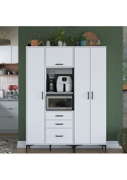 Rani JE131 Çok Amaçlı Dolap 4 Kapaklı 3 Çekmeceli Kiler Mutfak Dolabı Beyaz indirimleri