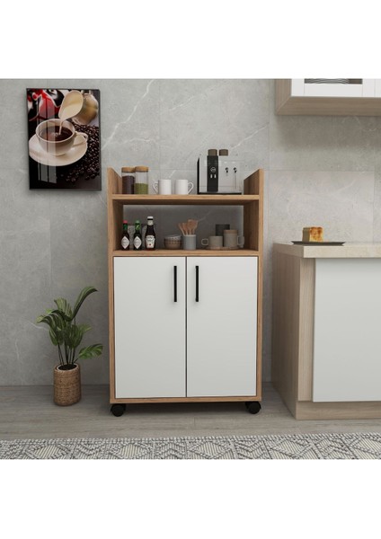 Tiraks 2 Kapaklı 4 Raflı Çok Amaçlı Mutfak Dolabı, Atlantik Çam Beyaz - Tiraks