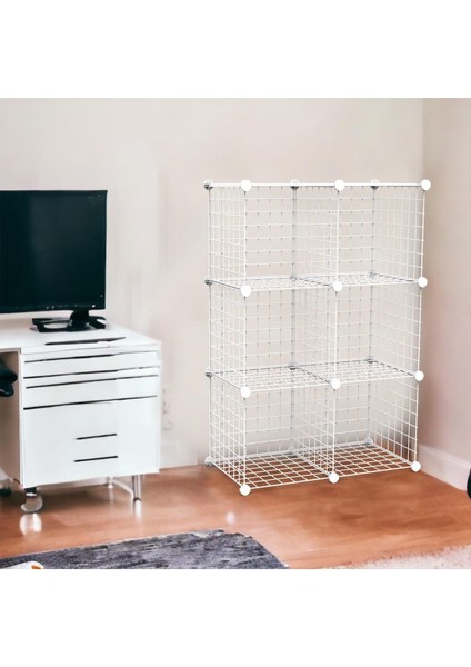 6 Bölmeli Tel Küp Çok Amaçlı Organizer Raf Beyaz 33CM Mutfak, Oyuncak, Kiler, Depolama Rafı fırsatları