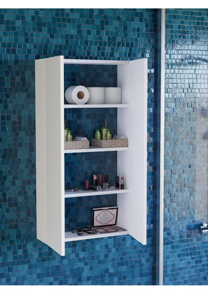 Kapaklı 4 Raflı Ince Banyo Dolabı, Çok Amaçlı Raflı Ince Kapaklı Dolap, Mdf