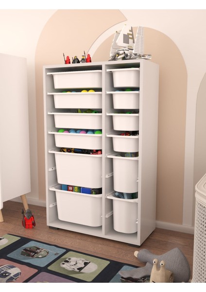 Rine 12 Sepetli Çok Amaçlı Oyuncak Dolabı Beyaz