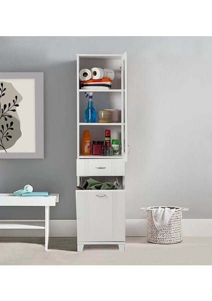 Banyo ve Mutfak Dolabı Çamaşır Sepetli Pleksi Camlı Beyaz fiyatları