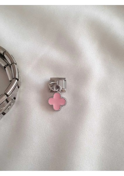 Çelik Pembe Yoncalı Italyan Charm