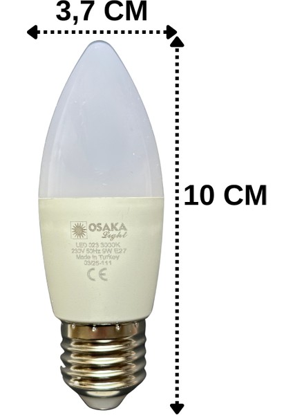 (1 adet) Osaka 9W (70W) Sarı Işık (3000K) E27 DUYLU (Kalın Duy) LED Mum Ampul