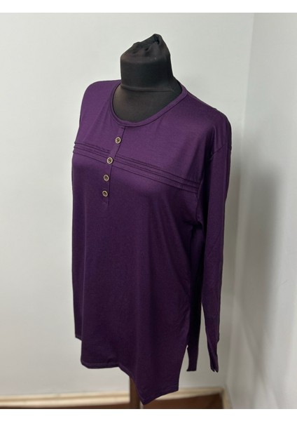 Kadın Rikralı Anne Penye Orta Yaş ve Üzeri Çizgili Şeritli Düğme Detaylı Bluz fiyatları