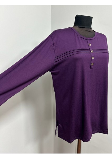 Kadın Rikralı Anne Penye Orta Yaş ve Üzeri Çizgili Şeritli Düğme Detaylı Bluz modelleri