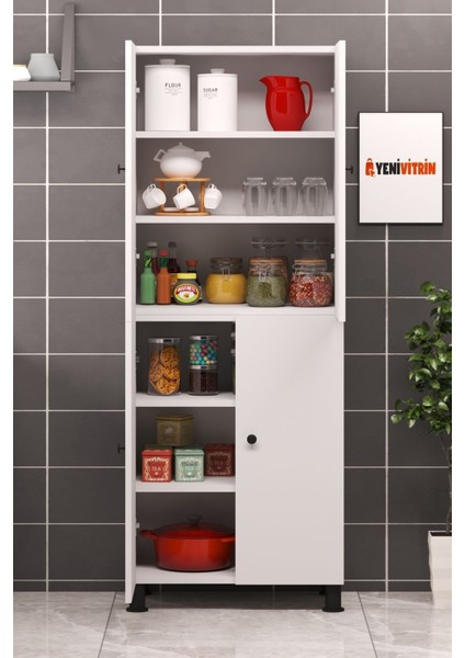 180 cm 4 Kapaklı Beyaz Çok Amaçlı Kiler Banyo Dolabı 68 cm En