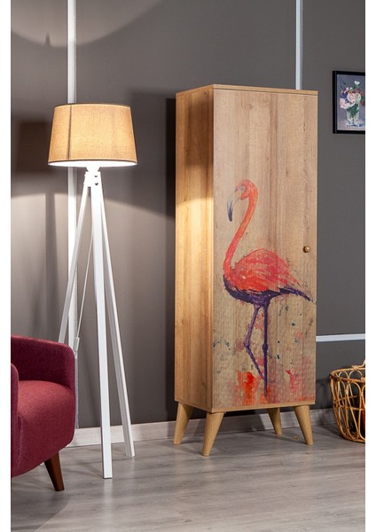 Bingo Flamingo / 8 Raflı Tek Kapaklı Çok Amaçlı Mutfak Dolabı Banyo Dolabı Çok Amaçlı Dolap