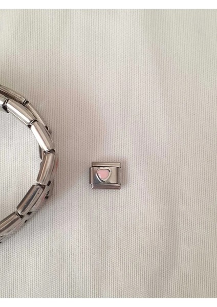Çelik Pembe Kalpli Italyan Charm