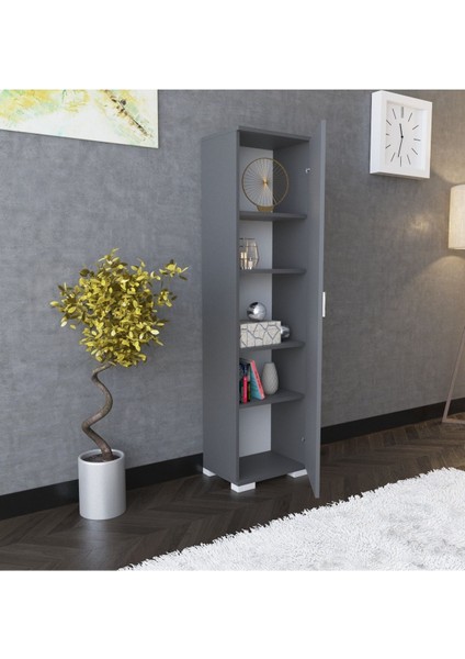 Atlantik Çok Amaçlı Dolap Tek Kapaklı 5 Raflı Banyo Dolabı Mutfak Kiler Erzak Dolabı Antrasit