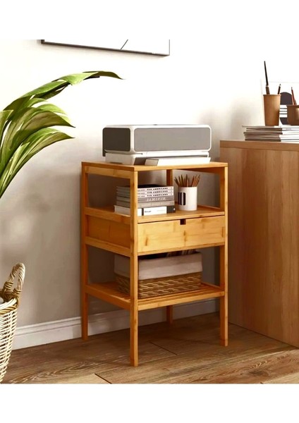 Ahşap Çekmeceli Raflı Komodin