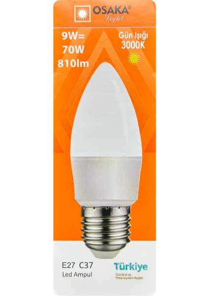 (5 adet) Osaka 9W (70W) Sarı Işık (3000K) E27 DUYLU (Kalın Duy) LED Mum Ampul fiyatları