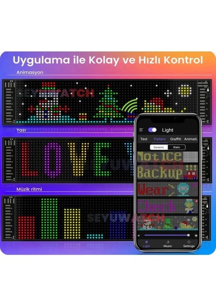 LED Ekran Matrix Panel Cama Yapışan En Büyük Boy 16X96 LED Sayısı Araba Yazısı 12CM-59.5CM