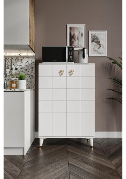 Bella Çok Amaçlı Dolap Mutfak Balkon Kiler Banyo Ayakkabılık Dolabı Beyaz Gold