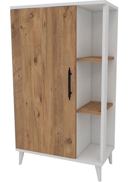 6 Raflı Kapaklı Çok Amaçlı Dolap Beyaz & Çam 97X65X32 cm