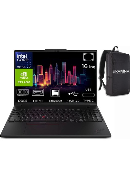 Thinkpad Mws P16S V3 Ultra7 155H 21KS0000TX-06 24GB 1tb RTXA500 Windows 11 Pro 16" Wuxga Taşınabilir Iş Istasyonu