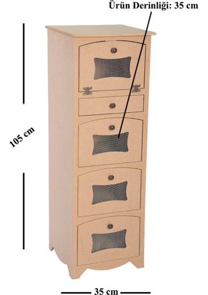 Ahşap Mdf Boyanabilir 5 Bölmeli Telli Çok Amaçlı Dolap
