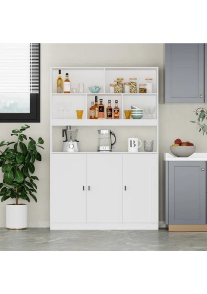 Tamamı Mdf Çok Amaçlı 3 Kapaklı Açık Raflı Kiler Dolabı Mutfak/salon/ofis