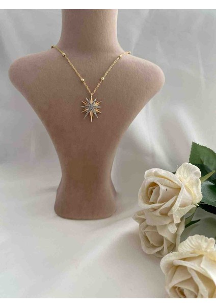 Çelik Zirkon Taşlı Yıldız Model Yeni Sezon Trend Model Kolye