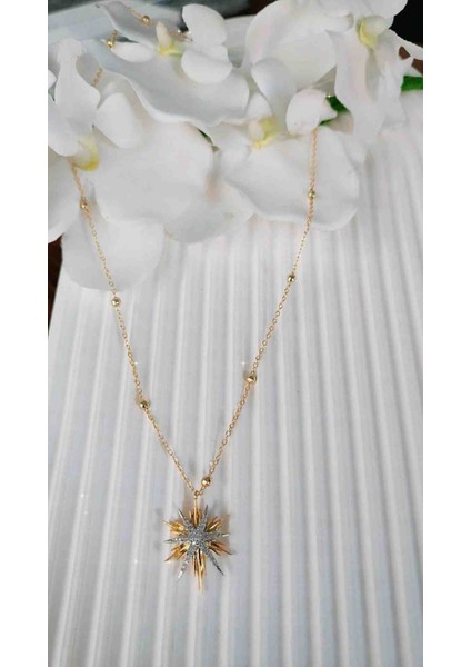 Çelik Zirkon Taşlı Yıldız Model Yeni Sezon Trend Model Kolye modelleri