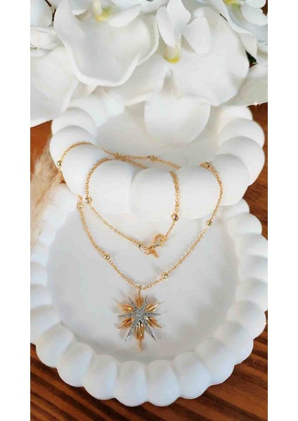 Çelik Zirkon Taşlı Yıldız Model Yeni Sezon Trend Model Kolye fırsatları